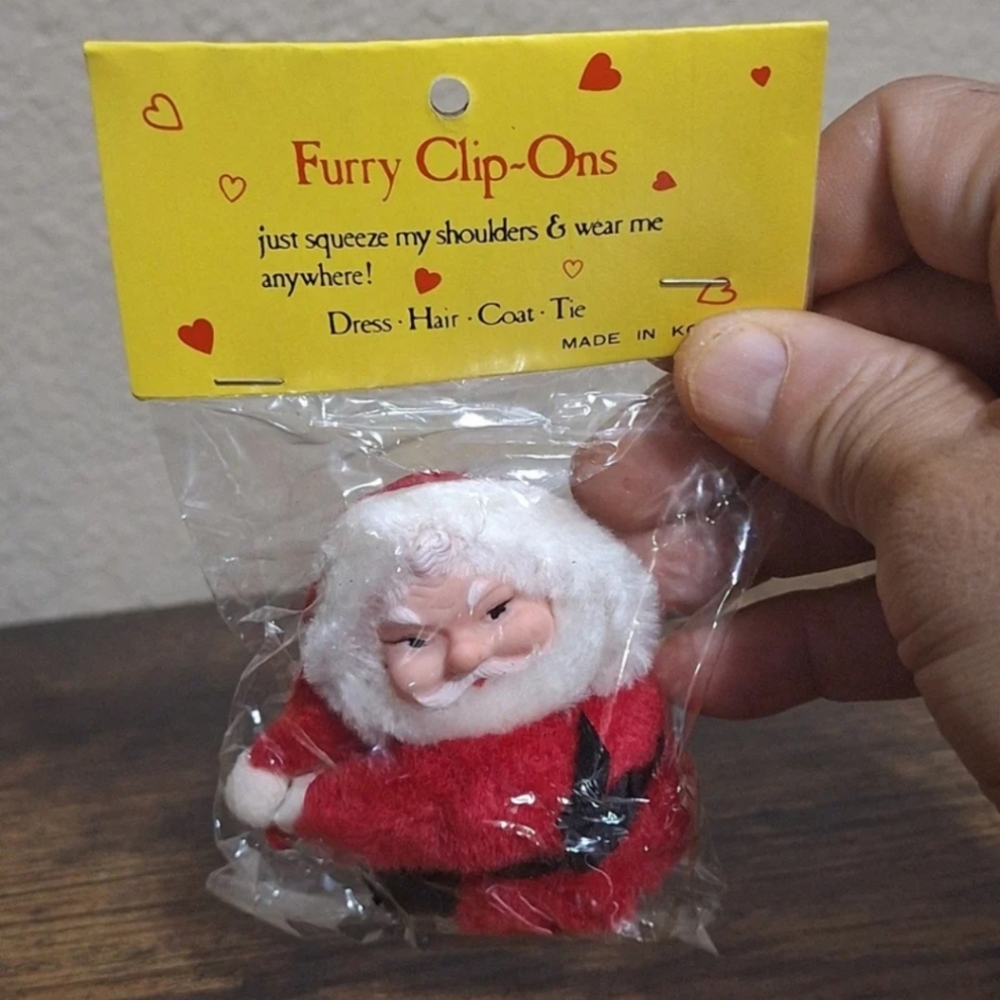 Vintage 1960s 3" Tall Santa Clip On/Hugger/Pencil Grabber, Hard Plastic Figurine